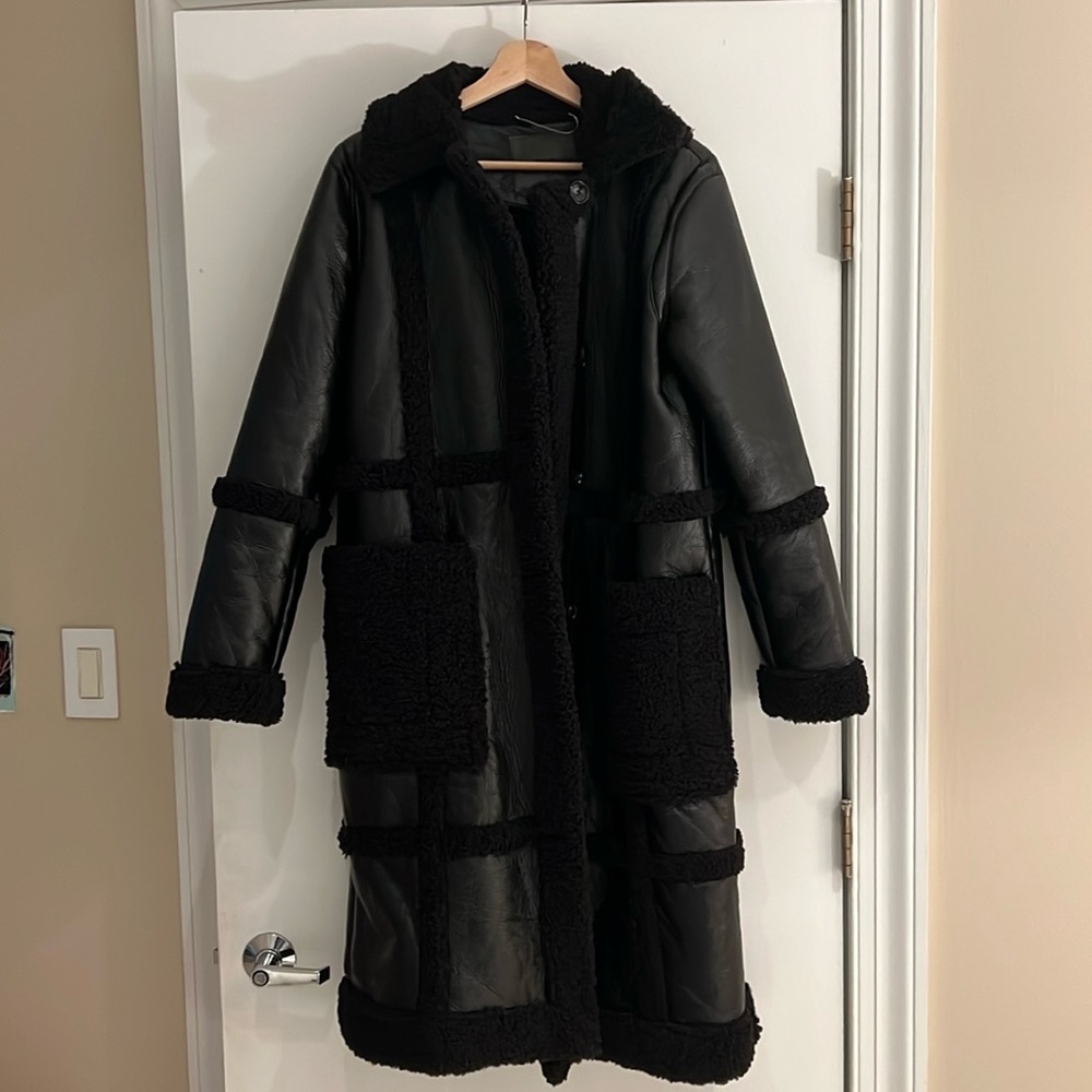 Maniere De Voir Women’s Limited Edition Vegan Leather Shearling Coat